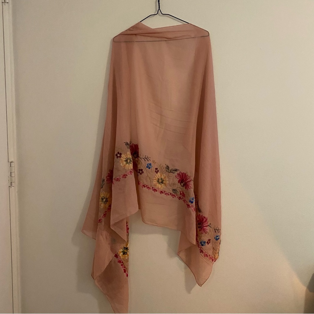 Floral Embroidered Pink Scarf